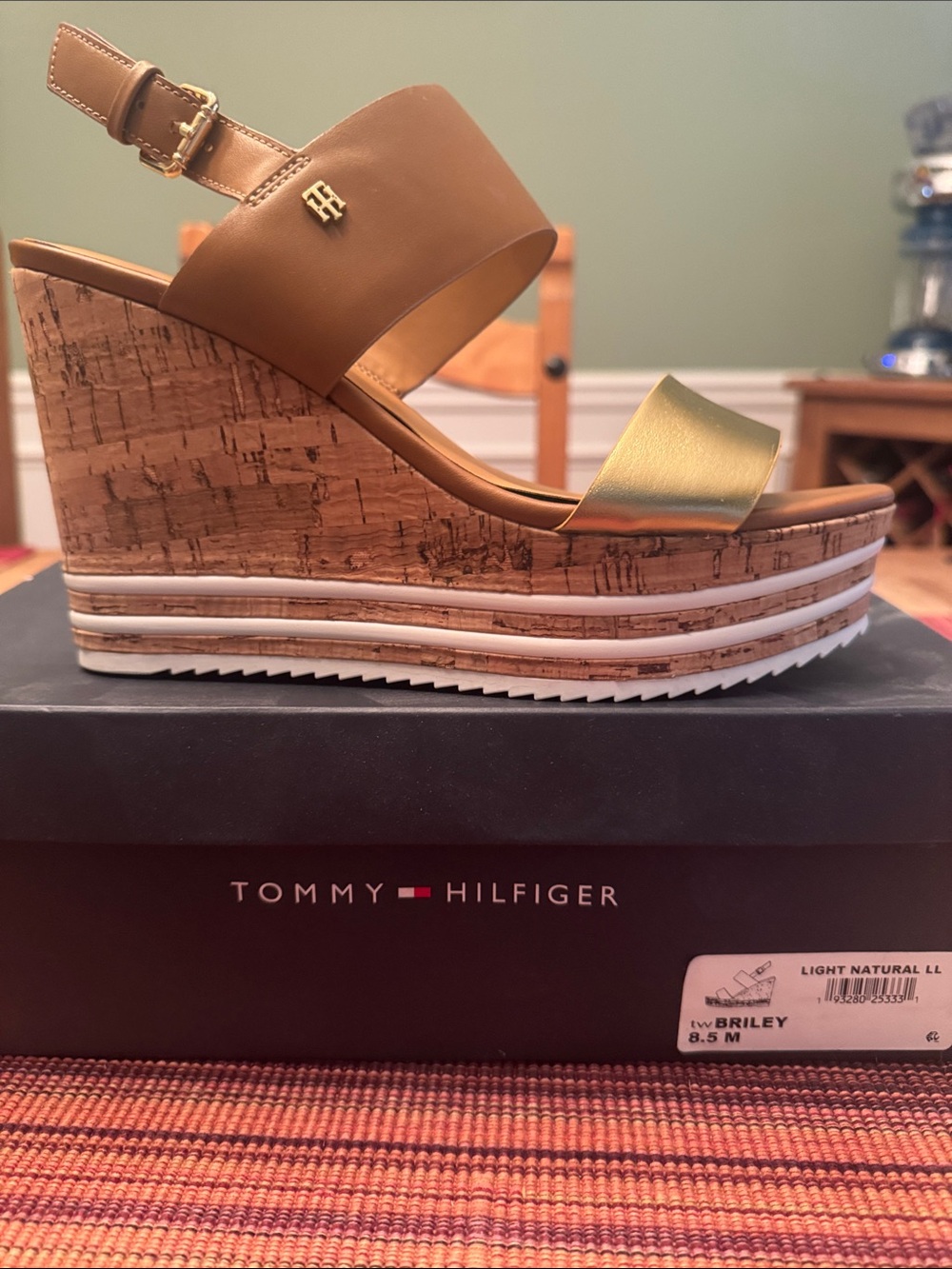 Tommy Hilfiger Tan and Gold Cork Wedge Sandals